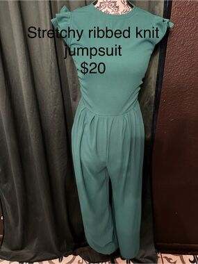 Green Ribbed Knit Jumpsuit